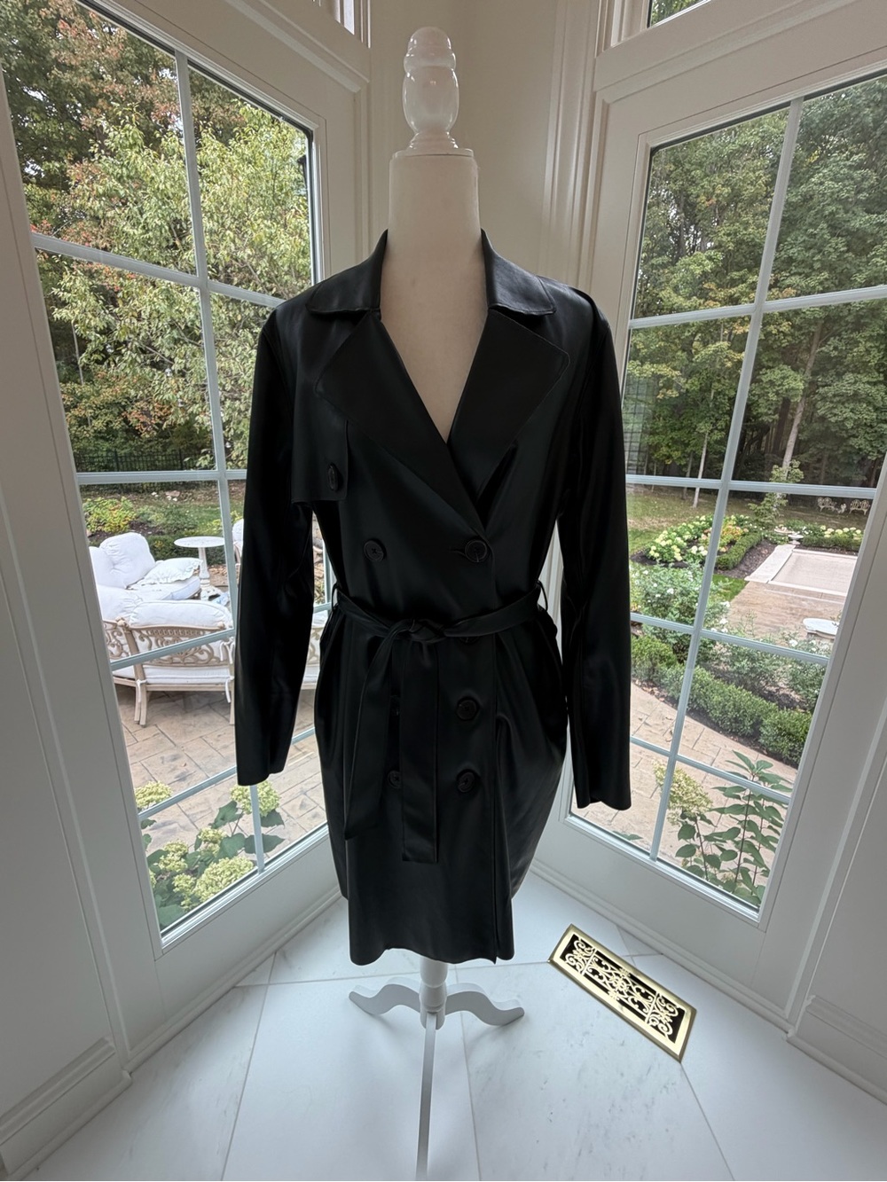 BLANKNYC Dark Forest Green Double Breasted Faux Leather Trench Coat